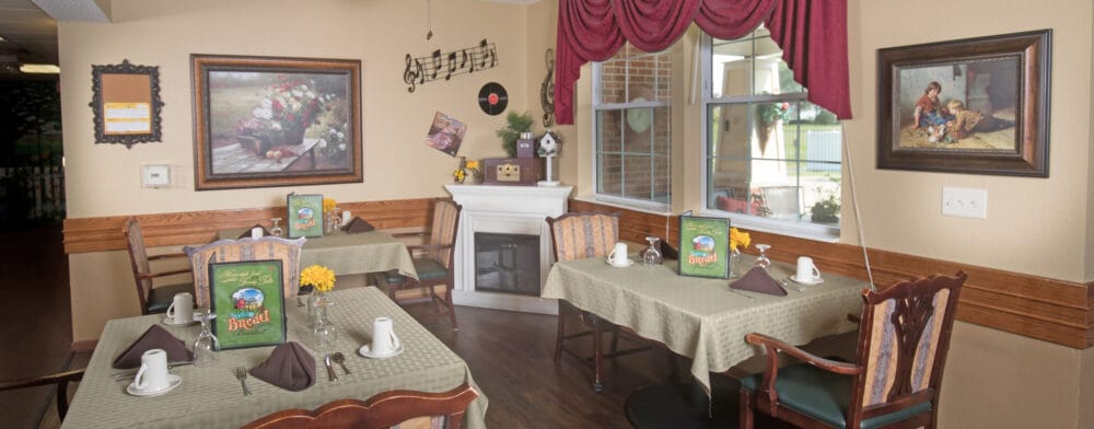 Cozy dining area with tables and decorations