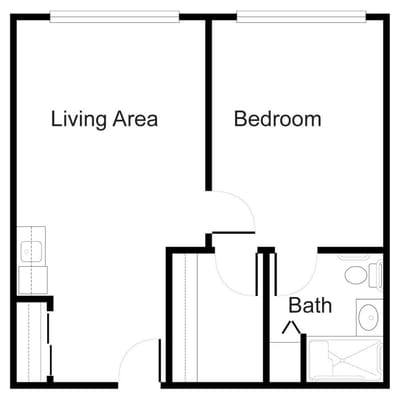 Architectural floor plan of a resident unit.