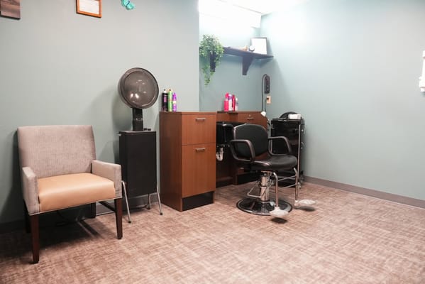 Interior of a hair salon in a senior living facility