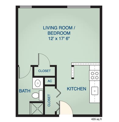 Architectural floor plan of a living room/bedroom layout