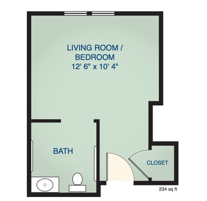 Floor plan of a living room/bedroom layout