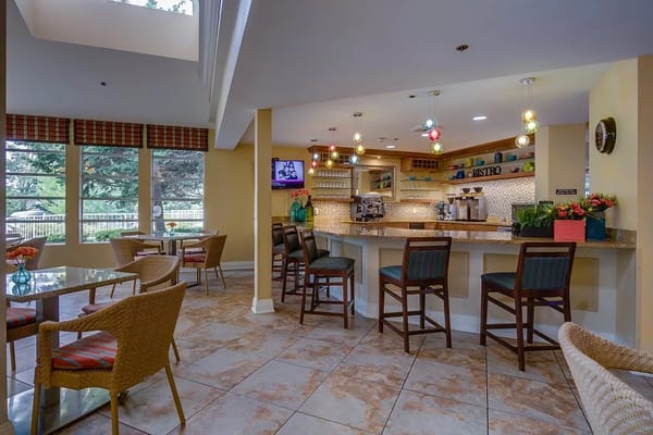 Interior view of a café area with seating