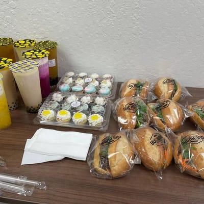 Assorted food items on a table.