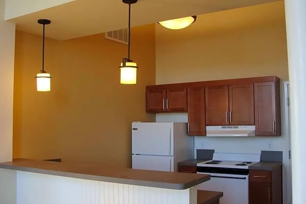 Interior view of a kitchen area in an apartment