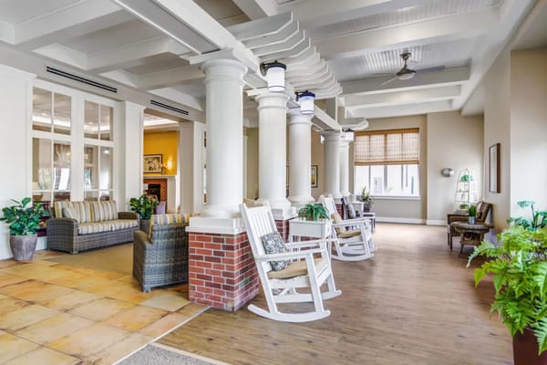 Bright interior of a common area with seating