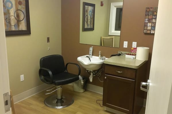 Hair salon station in an interior room