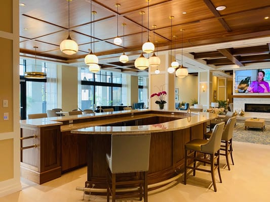 Bright interior common area with a modern bar design