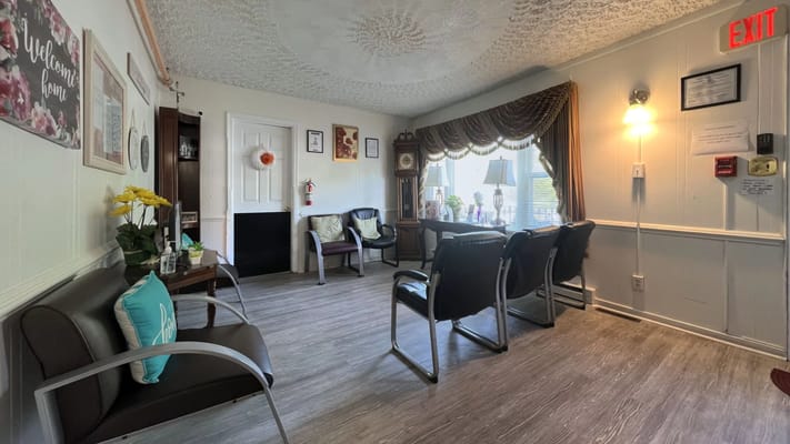 Bright and welcoming common area with seating