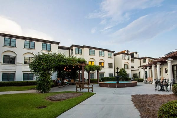 Outdoor space with residents in a courtyard