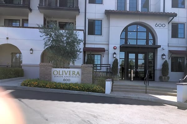 Exterior view of Olivera Senior Apartments entrance