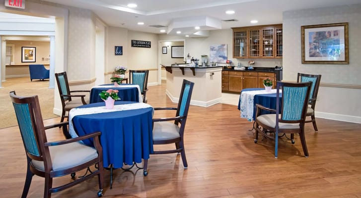 Bright, interior common area with seating