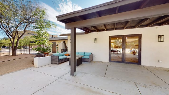 Entrance to an outdoor seating area at the facility