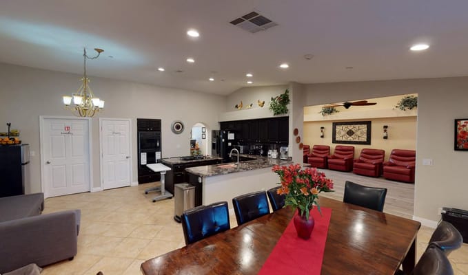 Interior view of a communal living area in the facility