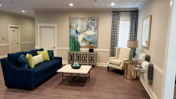 Interior common area with seating and artwork