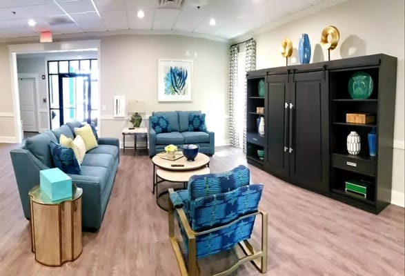 Interior common area with seating and decor.