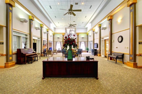 Interior view of a comfortable common area with seating