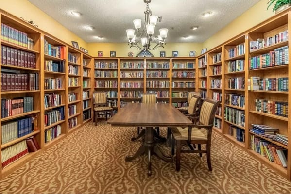 Interior view of a cozy library with bookshelves