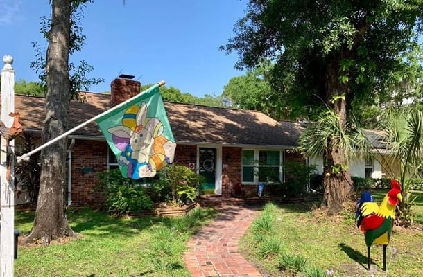 Exterior view of a colorful assisted living facility