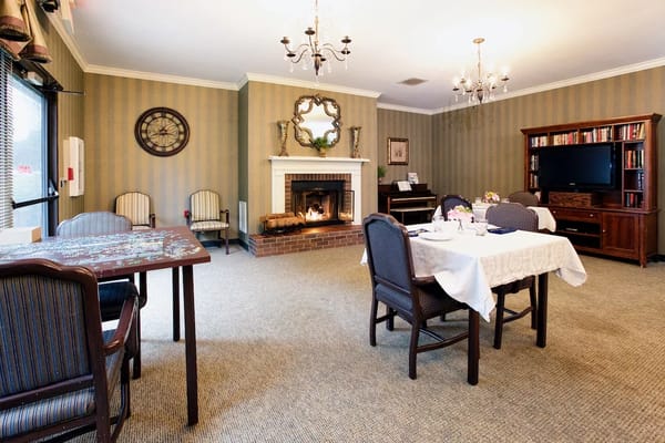 Cozy common area with fireplace and seating