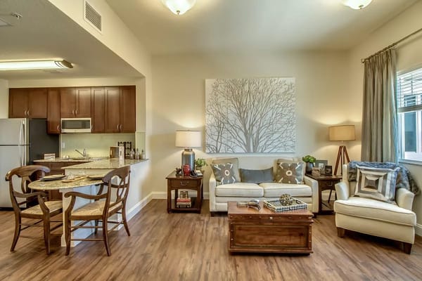 Bright and cozy living area in a senior facility