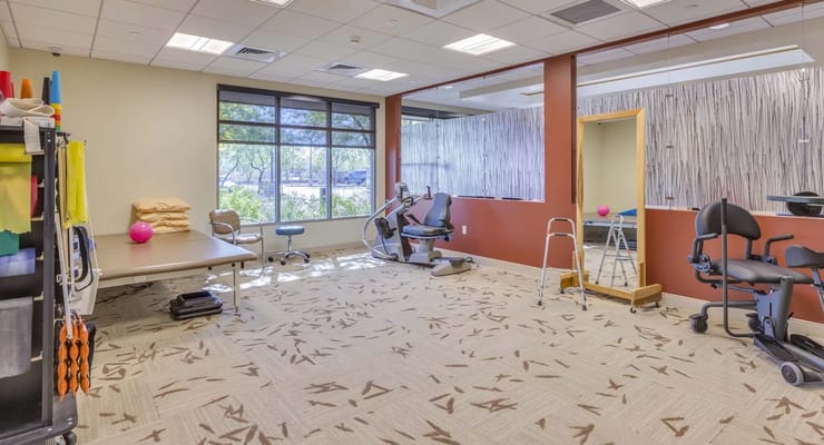 Interior view of a rehabilitation room with equipment