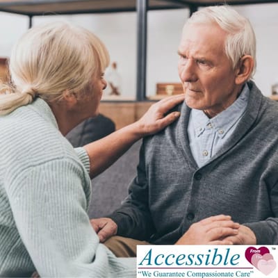 An elderly couple having a heartfelt conversation.