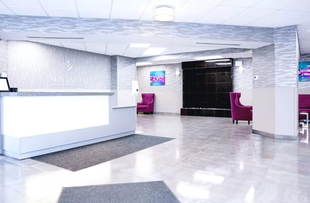 Interior reception area with modern design and seating