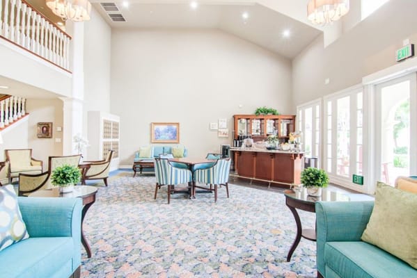 Bright and welcoming common area with seating