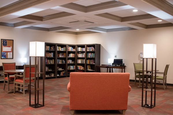 Interior view of a cozy library and reading area