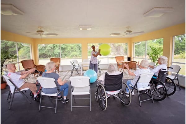 Residents participating in an engaging indoor activity