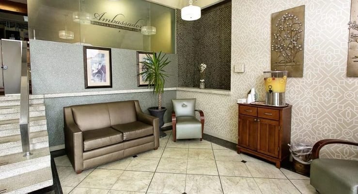 Interior view of the facility lobby with seating