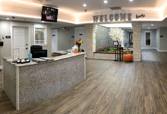 Welcoming reception area of a senior living facility