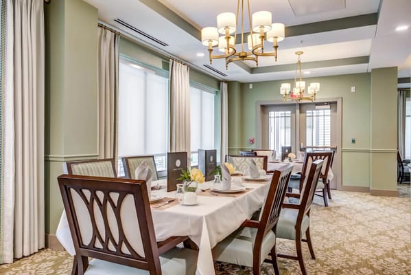 Bright dining room set for meals with elegant decor