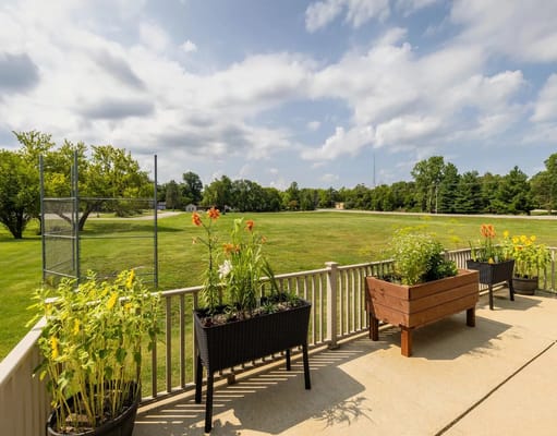 View of a landscaped outdoor area with planters