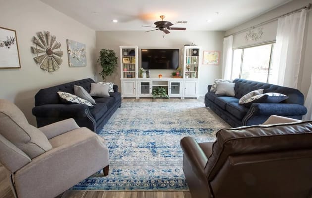 Comfortable common area with seating and decor