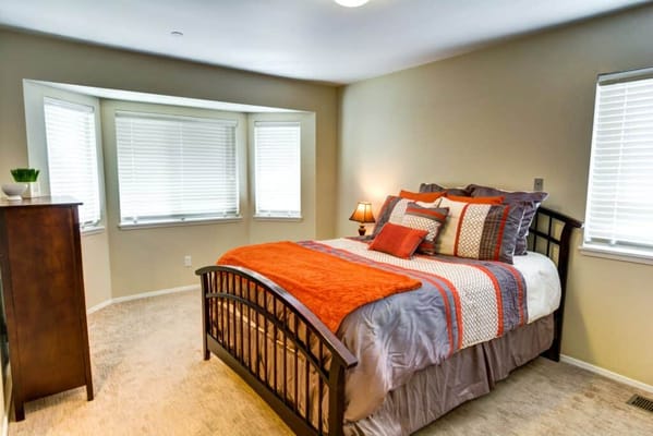 Brightly lit bedroom in a senior living community