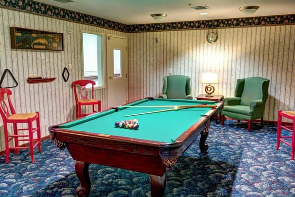 Interior game room with a pool table
