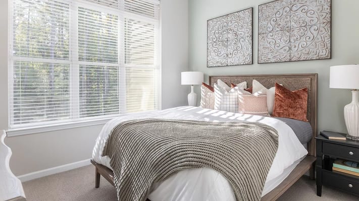 Bright and inviting bedroom with window views