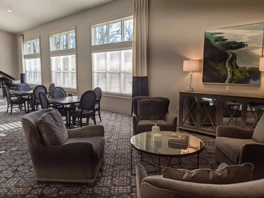 Bright and inviting common area with seating