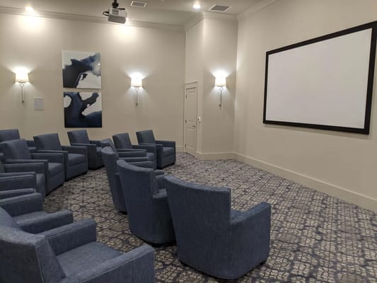 Comfortable seating in a spacious activity room