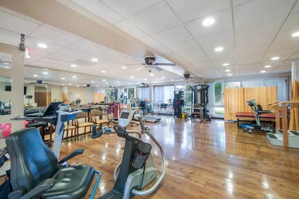 Interior view of a fitness area with equipment