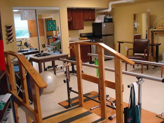 Interior view of a rehabilitation room with equipment