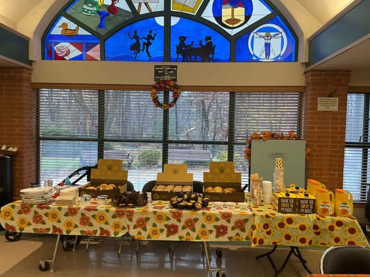 Table covered with snacks in a dining area