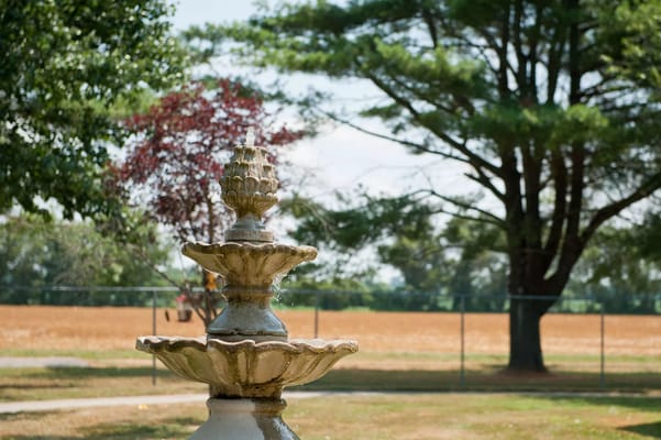 A decorative fountain in a serene outdoor space