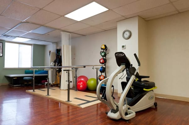 Interior of a rehabilitation gym with exercise equipment