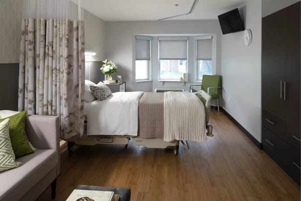 Stylish, well-lit private resident room