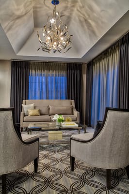 Elegant common area with modern furnishings and lighting