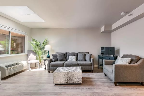 Bright common area with comfortable seating