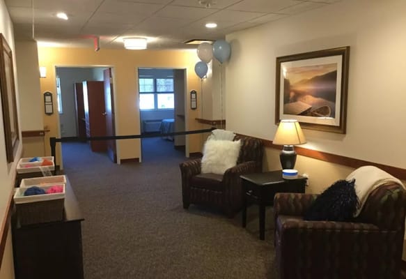 Interior hallway with seating and decorations