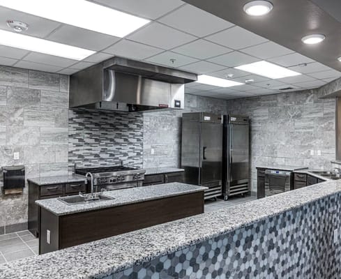 Well-equipped kitchen in a senior living facility